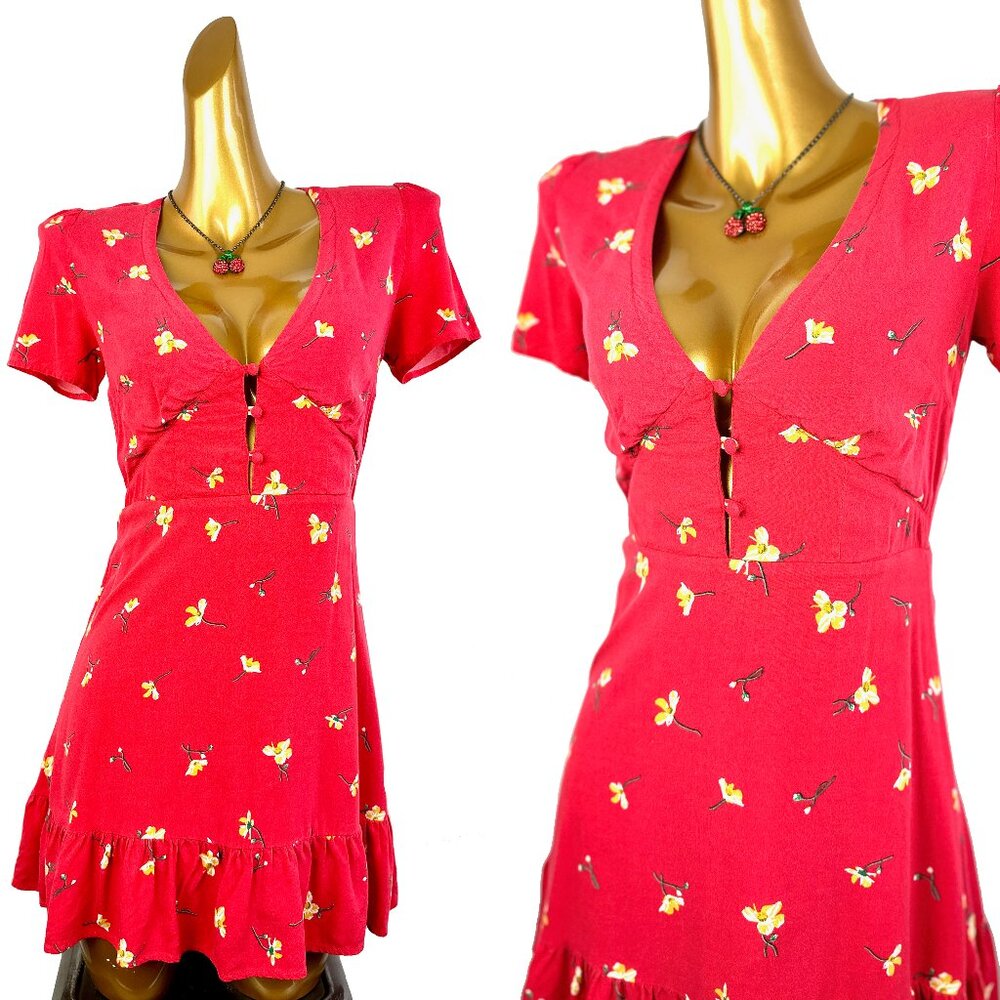 Vintage 90s grunge dress cottagecore floral print prairie mini sundress